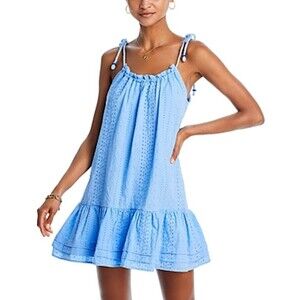 Poupette St Barth Mini Dress Womens Medium Light Blue Billie Eyelet Ruffle